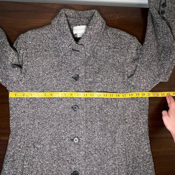 Tweed Heavy Long Overcoat Trench Coat Wool Teacher Academia Preppy Money Large - Picture 9 of 12